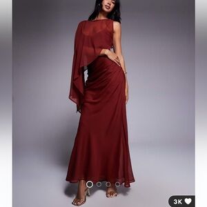 Red cape overlay dress